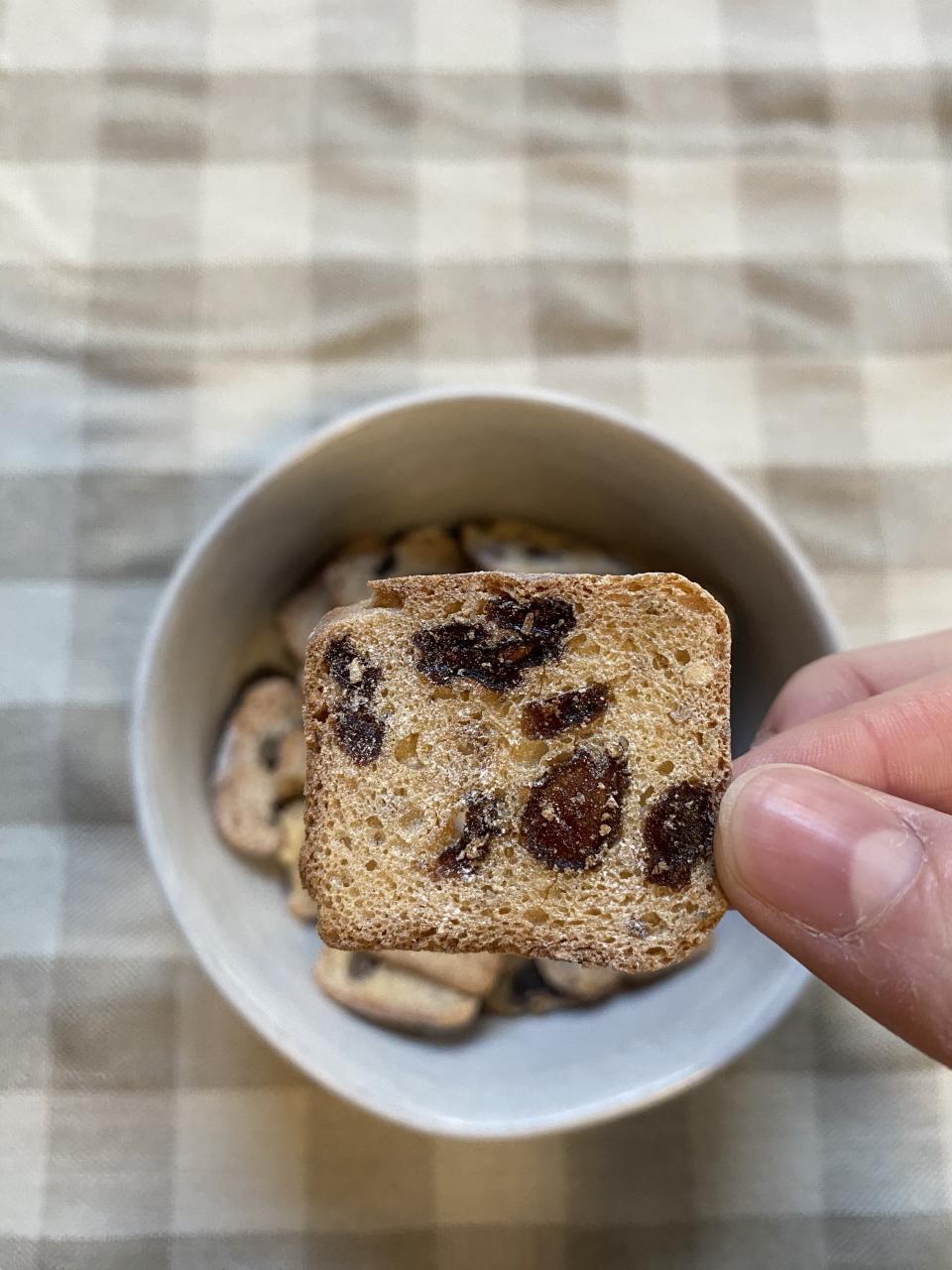 A close-up of a stollen crisp