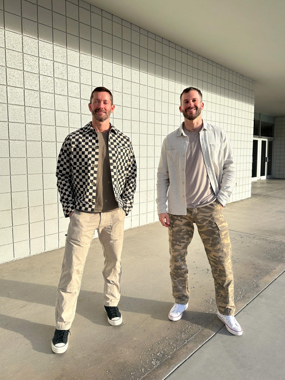 CEO Darren Chandlee and designer Daniel Henson in key pieces from Leisure Lab's fall line.