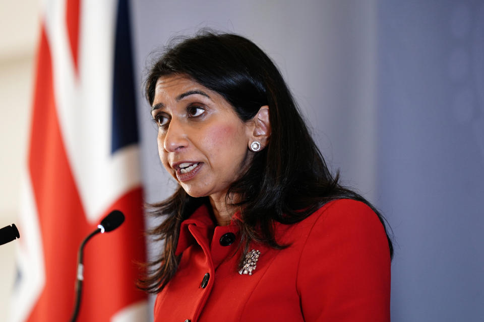 Home Secretary Suella Braverman during her speech in Westminster, London, for the launch of counter-terrorism strategy Contest 2023, which has been updated for the first time in five years. Picture date: Tuesday July 18, 2023. (Photo by Jordan Pettitt/PA Images via Getty Images)