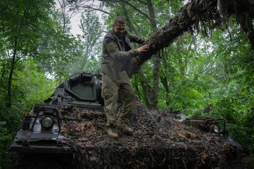 A Ukrainian soldier near Bakhmut (AP)