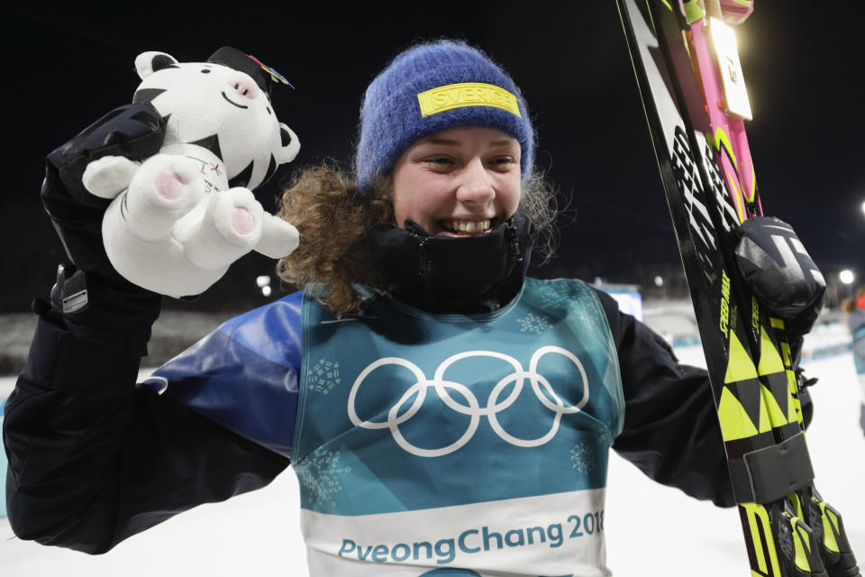 <p>Gold medal winner Hanna Oeberg, of Sweden, walks off the course after the venue ceremony at the women’s 15-kilometer individual biathlon at the 2018 Winter Olympics in Pyeongchang, South Korea, Thursday, Feb. 15, 2018. (AP Photo/Andrew Medichini) </p>