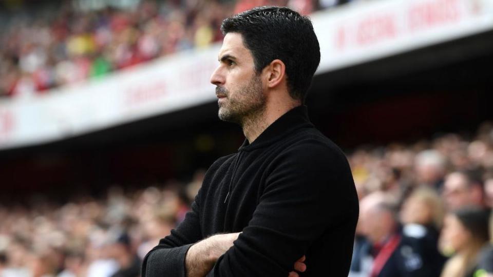 Mikel Arteta looks on from touchline