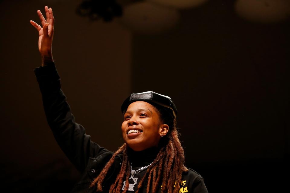 FILE - Cassie Chantel performs her song “Ms. America” during a performance of the Athens Hip Hop Harmonic at the UGA Hugh Hodgson Concert Hall in Athens, Ga., on Thursday, Oct. 20, 2022. Chantel will be a judge for the upcoming Athens' Got Talent show.