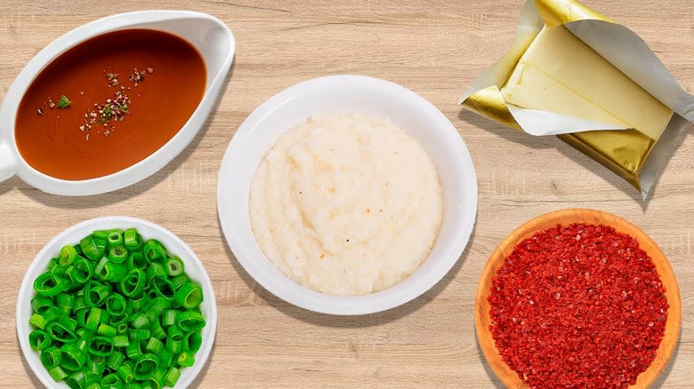 bowl of grits and ingredients