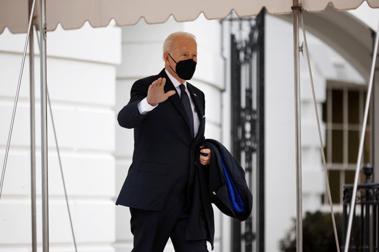 President Biden departs the White House on Jan. 21, 2022 in Washington, DC.