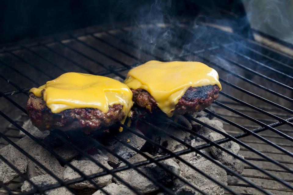 burgers on charcoal grill