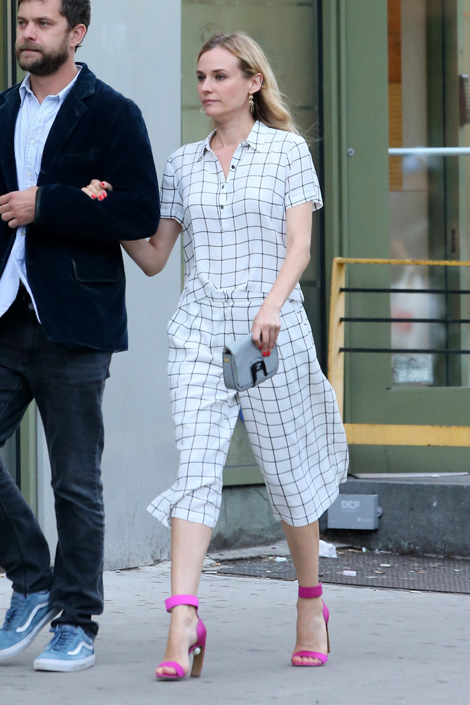 Diane Kruger’s a flawless fashionista that can do no wrong. From wearing haute couture Chanel pants to the Met Gala to a Forever21 Grid Print Blouse and Gaucho Set ($44.90), the actress can make just about anything look good. Her arm candy certainly helps, too.