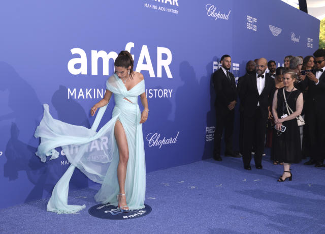 Sara Sampaio poses for photographers upon arrival at the amfAR Cinema Against AIDS benefit at the Hotel du Cap-Eden-Roc, during the 76th Cannes international film festival, Cap d'Antibes, southern France, Thursday, May 25, 2023. (Photo by Vianney Le Caer/Invision/AP)