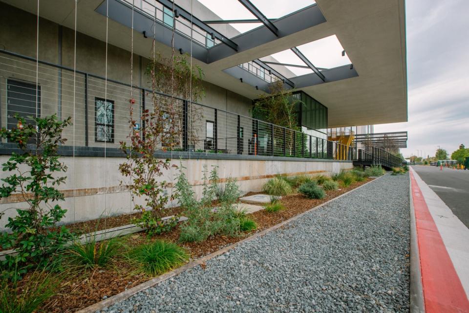 A view of gardens planted along what was once The Times Orange County loading dock.