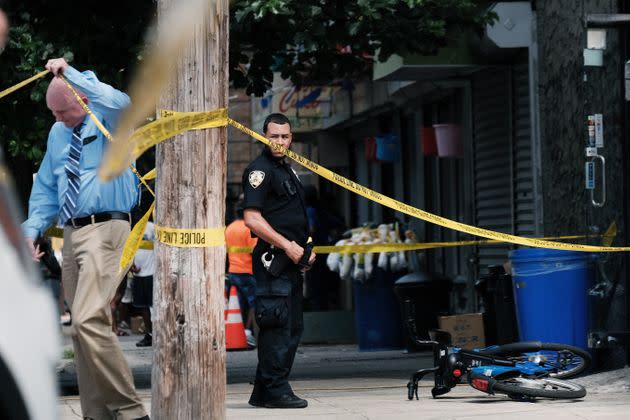 Police converge on the scene of a shooting in Brooklyn, one of numerous during the day, on July 14, 2021, in New York City. (Photo: Spencer Platt via Getty Images)