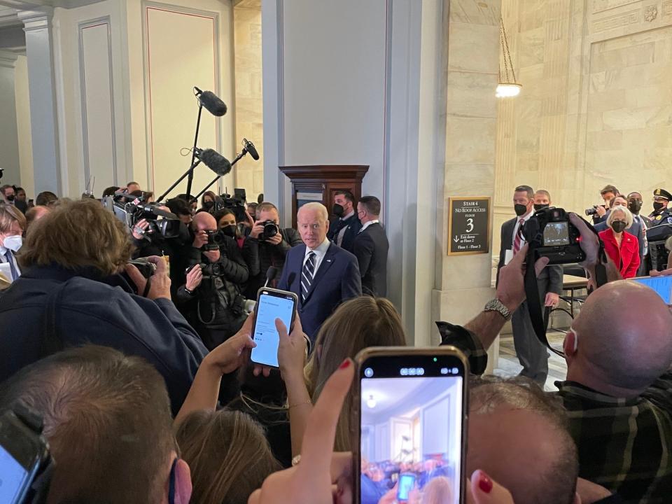 President Joe Biden at the Russell Senate Office Building during an effort to pass voting rights legislation in January 2022.