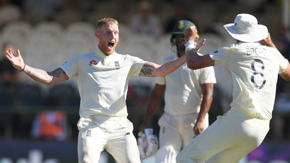 Ben Stokes celebrates a wicket for England on day five against South Africa.