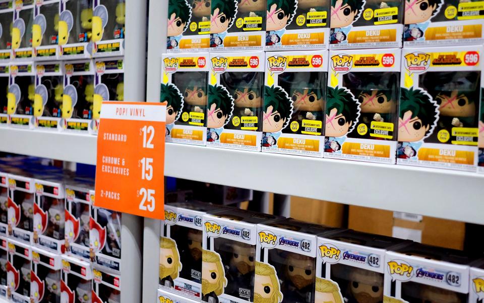 LOS ANGELES, CALIFORNIA - OCTOBER 11: Funko Pop! Vinyl figurine bobble-heads are displayed during 2019 Los Angeles Comic Con at Los Angeles Convention Center on October 11, 2019 in Los Angeles, California. (Photo by Paul Butterfield/Getty Images)