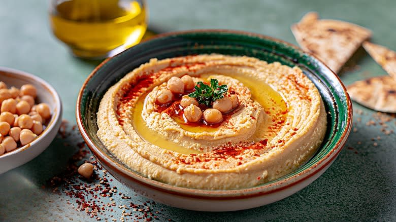 hummus with chickpeas on top