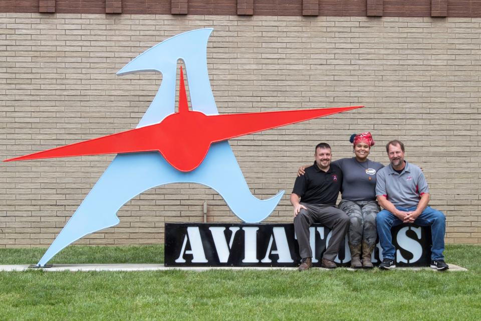 (From left:) Eric Peters, Korryn Jackson, Steve Fuson. Peters and Fuson are welding teachers. Jackson is a graduate of AHS and the AHS welding program.