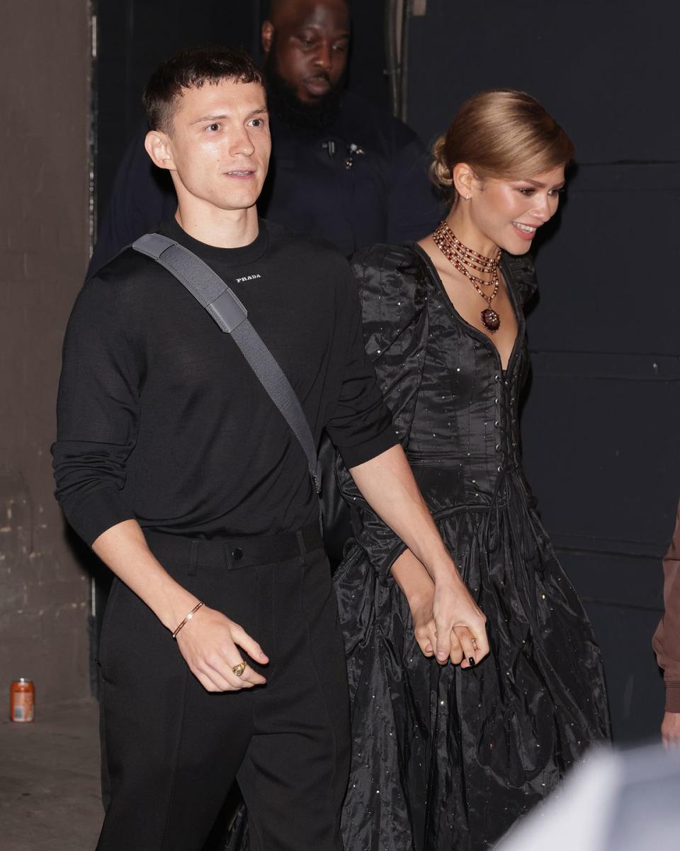 london, england may 23 tom holland and zendaya are seen leaving the duke of yorks theatre after a romeo and juliet press night on may 23, 2024 in london, england photo by ricky vigil m justin e palmergc images