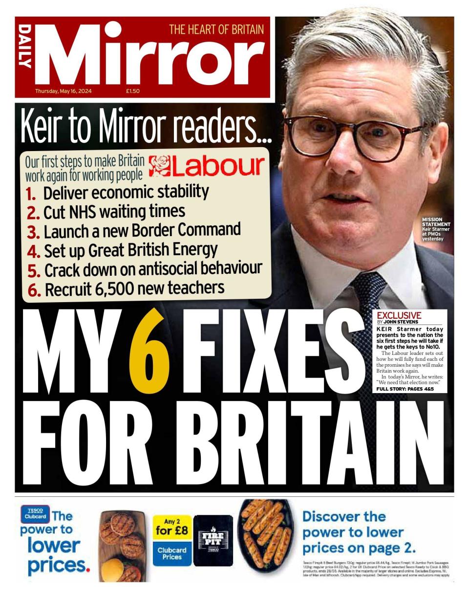 Daily Mirror: My six fixes for Britain, Sir Keir Starmer