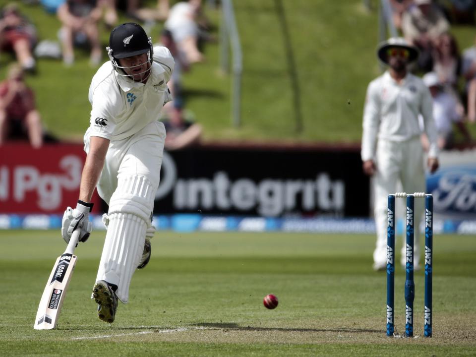 New Zealand's Peter Fulton makes his ground during day one of the second international test cricket match against India at the Basin Reserve in Wellington, February 14, 2014.