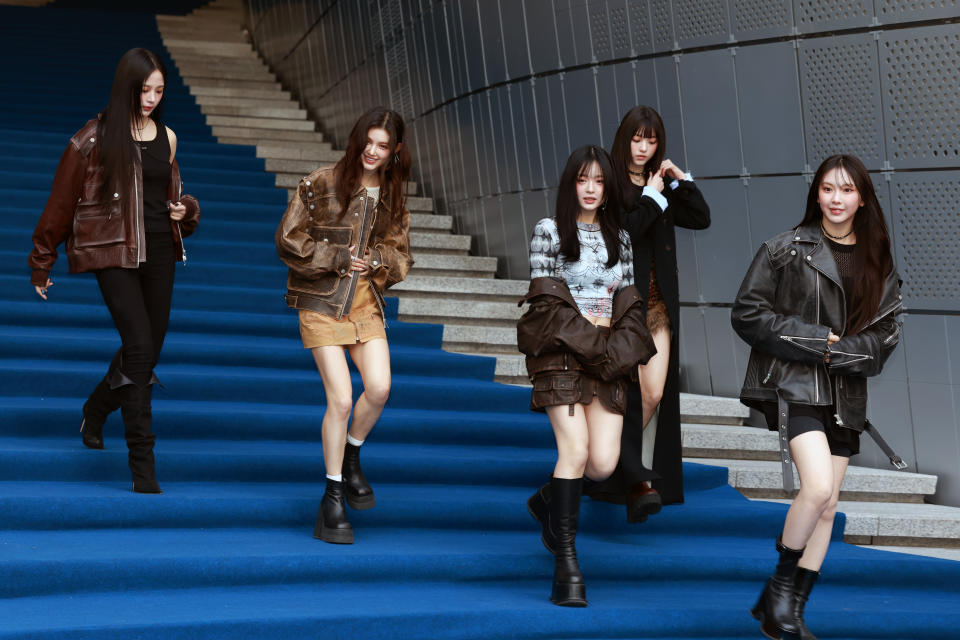 NewJeans attends the fall 2024 edition of Seoul Fashion Week at Dongdaemun Design Plaza in Jung-gu on February 01, 2024 in Seoul, South Korea. 