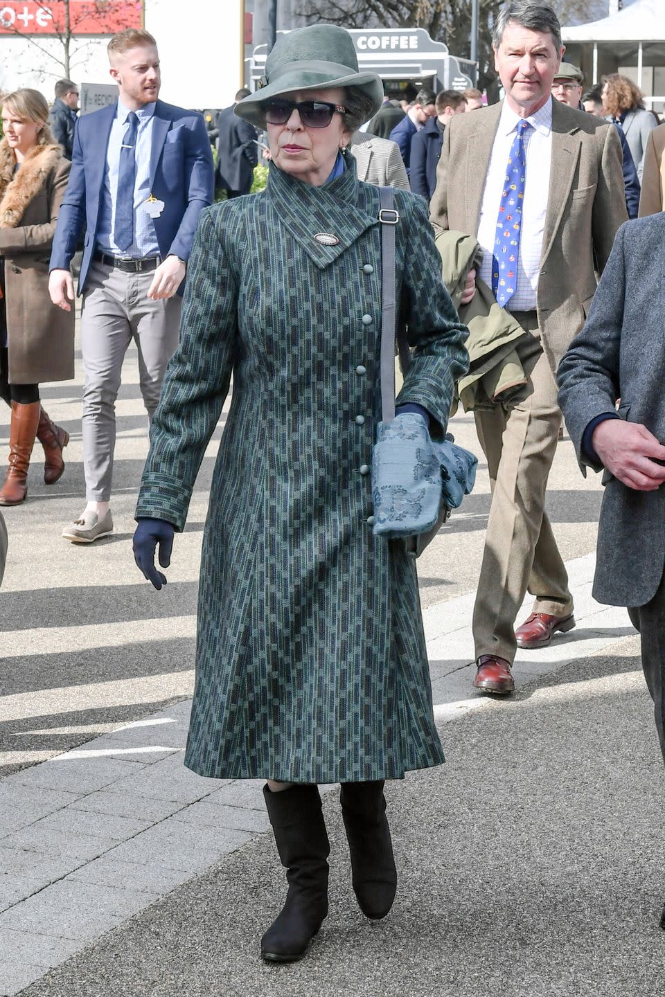 <p>Princess Anne wore a jaunty cap and patterned coat at the Cheltenham Festival this March. </p>