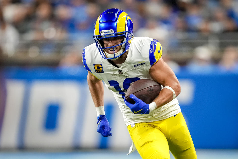 DETROIT, MICHIGAN - SEPTEMBER 08: Cooper Kupp #10 of the Los Angeles Rams runs in action against the Detroit Lions at Ford Field on September 08, 2024 in Detroit, Michigan. (Photo by Nic Antaya/Getty Images)