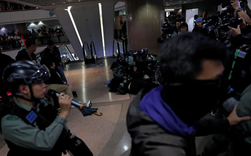 Anti-government demonstrators protest on Christmas Eve in Hong Kong