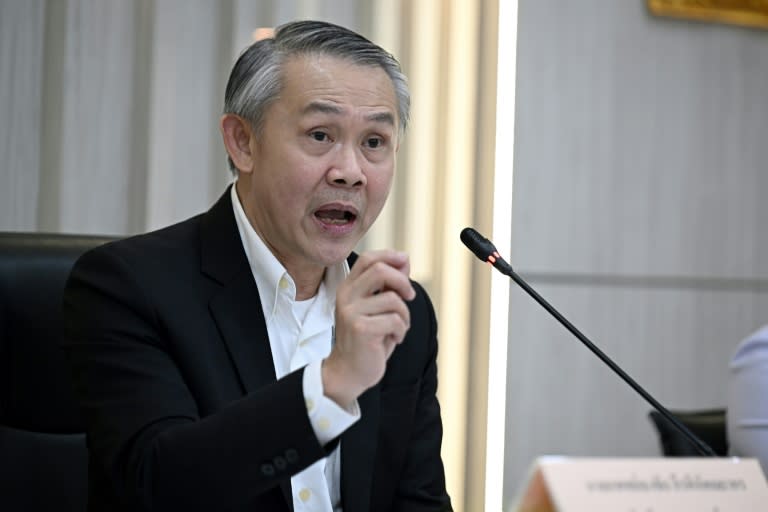 Thongchai Keeratihattayakorn, head of Thailand's Department of Disease Control, speaks during a press conference following the suspected first case of the new more dangerous strain of mpox in Bangkok (Lillian SUWANRUMPHA)