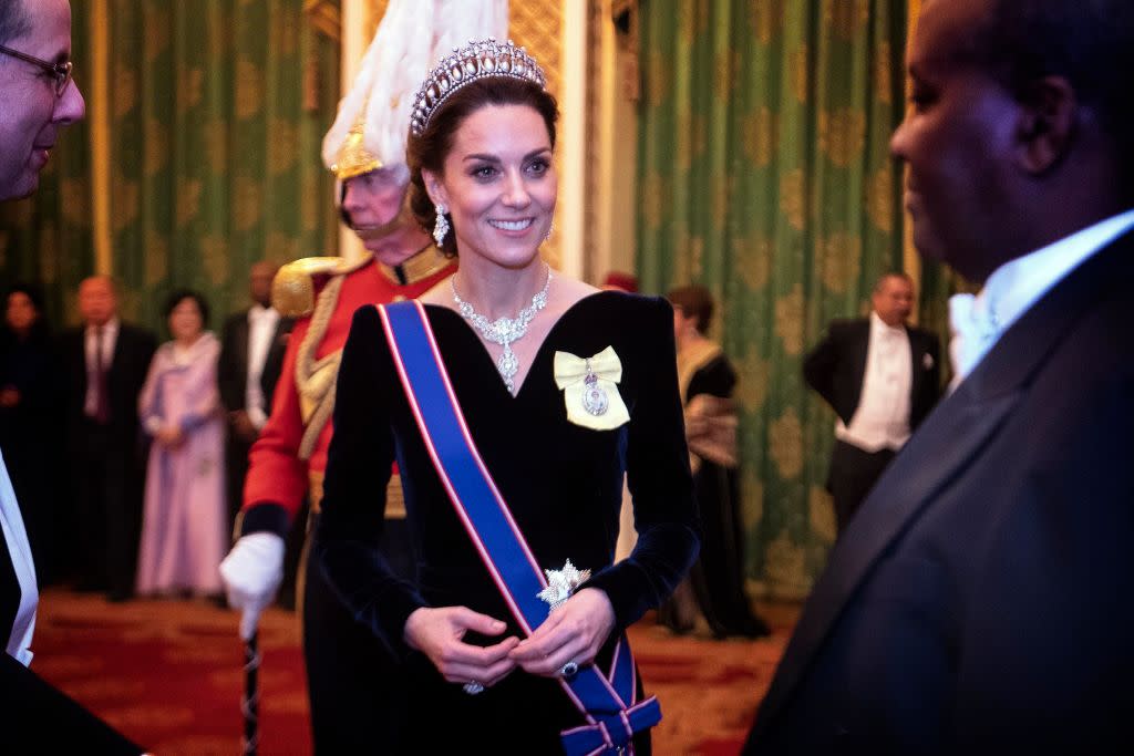 The Duchess also wore a blue sash with her decorations [Photo: Getty]