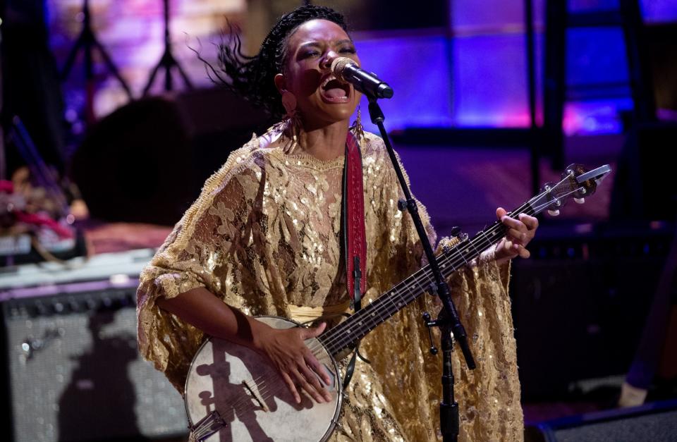 Allison Russell performs during the Americana Music Association Awards and Honors at the Ryman Auditorium in Nashville, Tenn., Wednesday, Sept. 20, 2023.