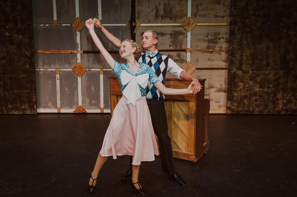 Claire Attaway, left, portraying Peggy Sawyer and Wesley Wilburn portraying Billy Lawler perform a scene in ALT Academy's upcoming production "42nd Street."