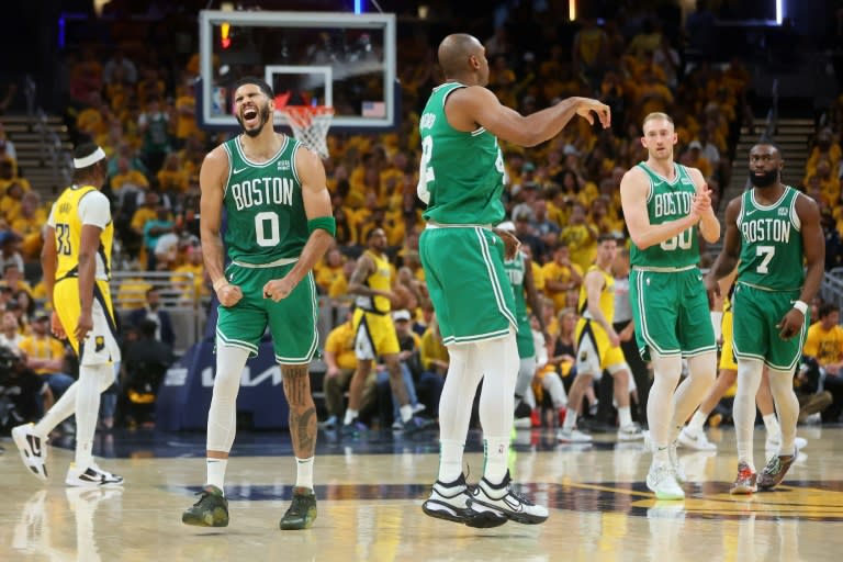 Jayson Tatum (#0), l'un des joueurs vedettes des Boston Celtics, lors d'un match de la finale de Conférence Est contre les Pacers, le 25 mai 2024 à Indianapolis (Stacy Revere)