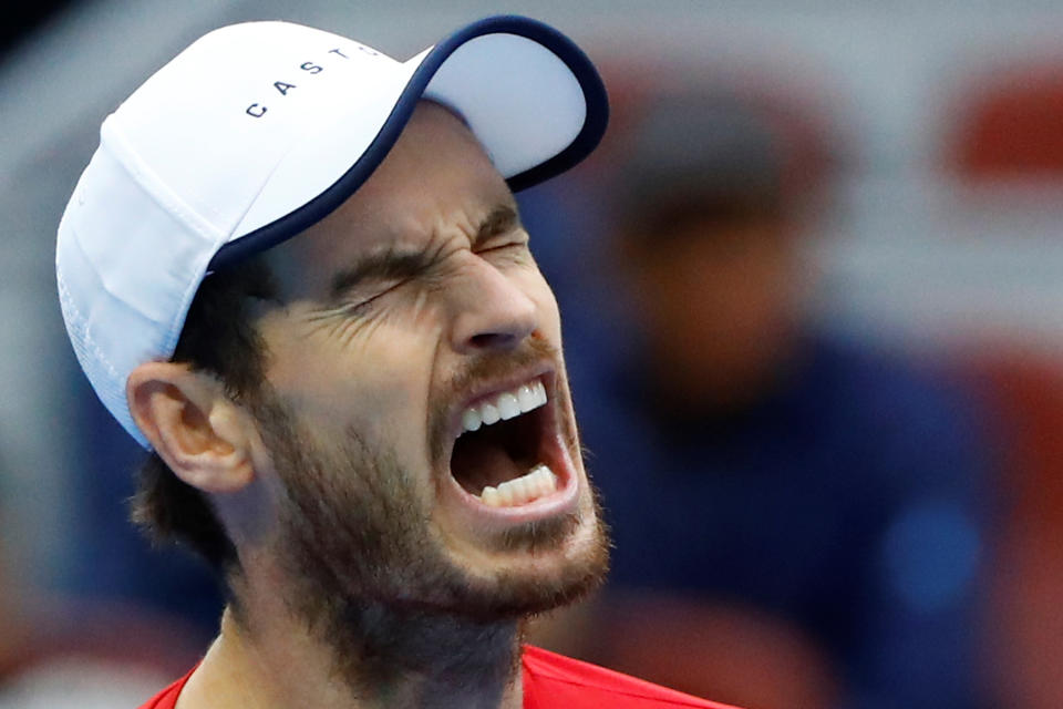 Tennis - China Open - Men's Singles - Quarterfinals - National Tennis Center, Beijing, China - October 4, 2019. Britain's Andy Murray reacts during the match against Dominic Thiem of Austria.   REUTERS/Thomas Peter