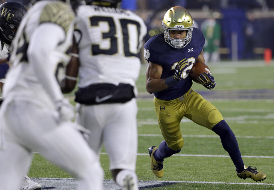 Notre Dame running back Deon McIntosh, was one of four Notre Dame players dismissed Tuesday. (AP Photo/Nam Y. Huh)