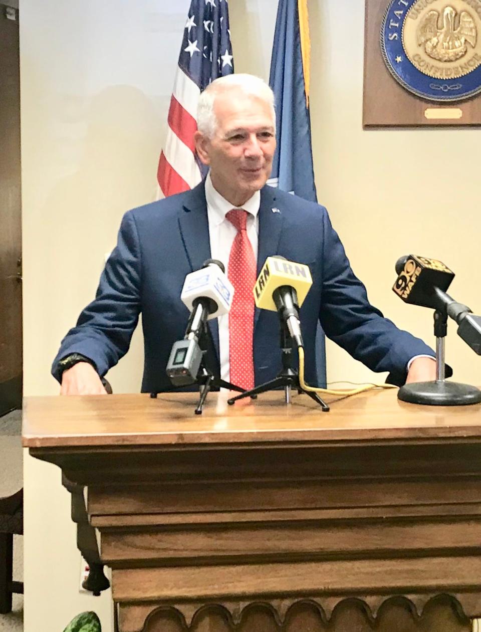 In this file photo, former Congressman Ralph Abraham, R-Alto, speaks to reporters on Aug. 6, 2019 at the Louisiana Secretary of State's office after qualifying to run for governor.