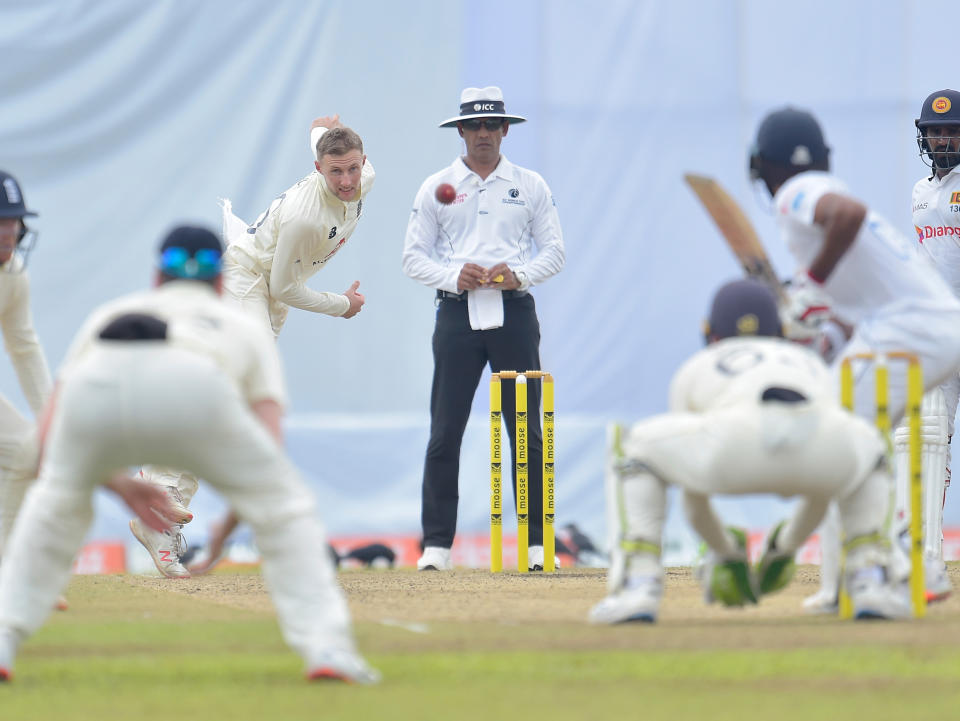 Joe Root bowls for England in Sri Lanka’s second inningsECB