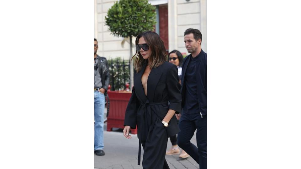 Victoria Beckham leaving her hotel ahead of her fashion show tonight during the Womenswear Spring/Summer 2025 as part of Paris Fashion Week on September 27, 2024 in Paris, France. (Photo by Neil Mockford/GC Images)