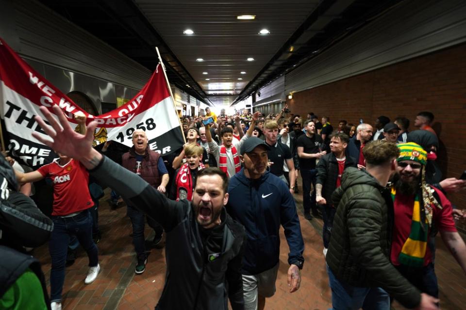 Manchester United fans marched to Old Trafford (Jacob King/PA) (PA Wire)