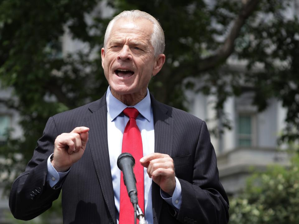 Director of Trade and Manufacturing Policy Peter Navarro speaks to members of the press outside the West Wing of the White House June 18, 2020 in Washington, DC. Navarro spoke on former National Security Adviser John Bolton’s new book “The Room Where It Happened.”