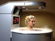 <p>'Trying not to show how cold I am... Doing some fun recovery in the cryogenic chamber at -274 degrees Fahrenheit!' Pic: Facebook</p>