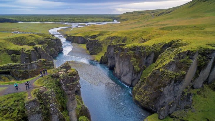 The Fjadra River cutting through Fjadrarglufur Canyon located off Iceland's Ring Road