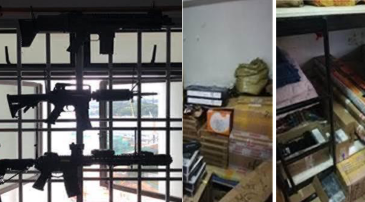 The arms seized from Liu's house. (PHOTO: Singapore Police Force)