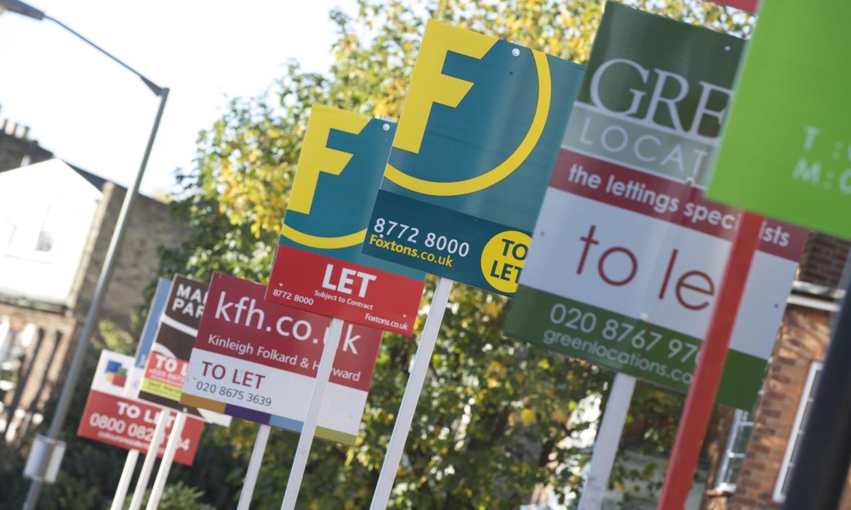 <span>‘To let’ signs dot a street in south London.</span><span>Photograph: Johnny Greig/Alamy</span>