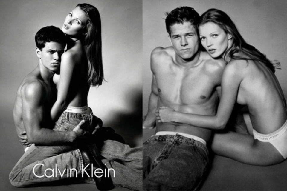 Mark Wahlberg and Kate Moss model for Calvin Klein in 1992.