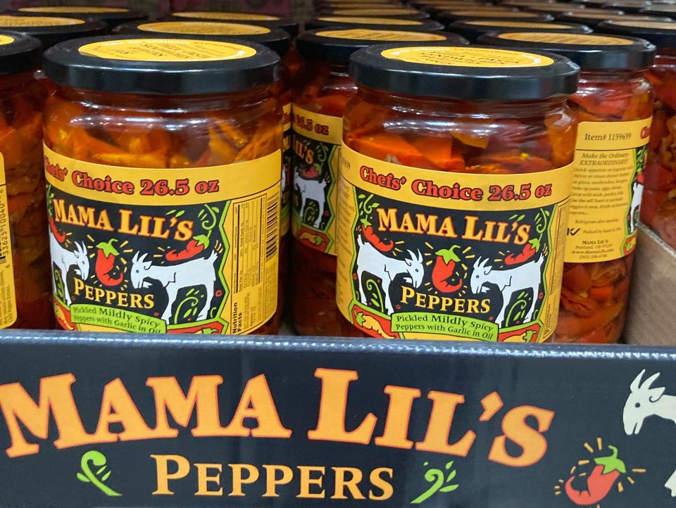 box with jars of mama lil's peppers at costco