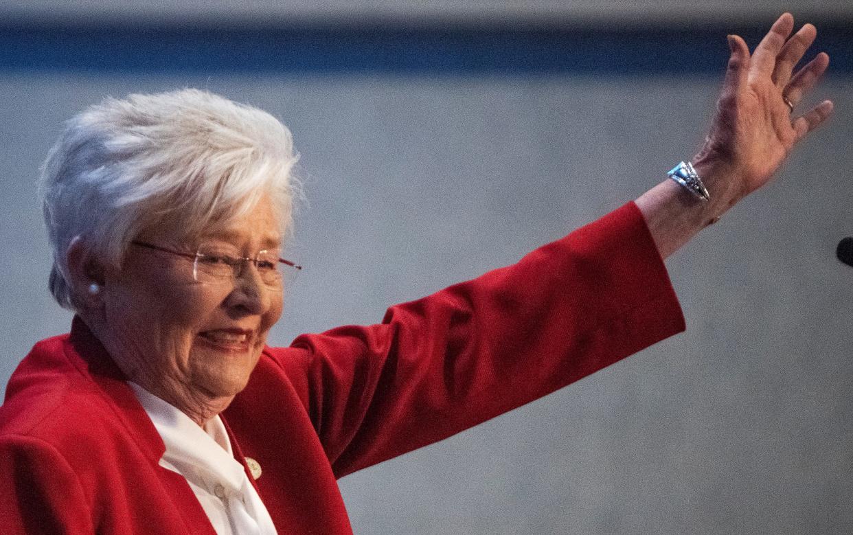 Alabama Governor Kay Ivey declares victory in her republican primary race as she speaks at her election watch party in Montgomery, Ala., on Tuesday May 24, 2022. 