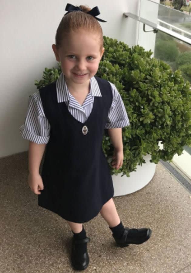 Pixie Curtis attended her first day of school in February. Photo: Instagram