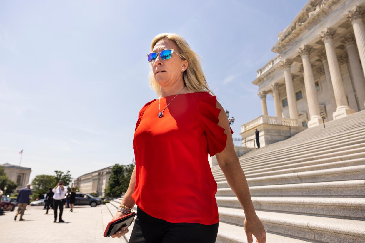 <p>Congresswoman Marjorie Taylor Greene leaves the U.S. Capitol.</p> (EPA)