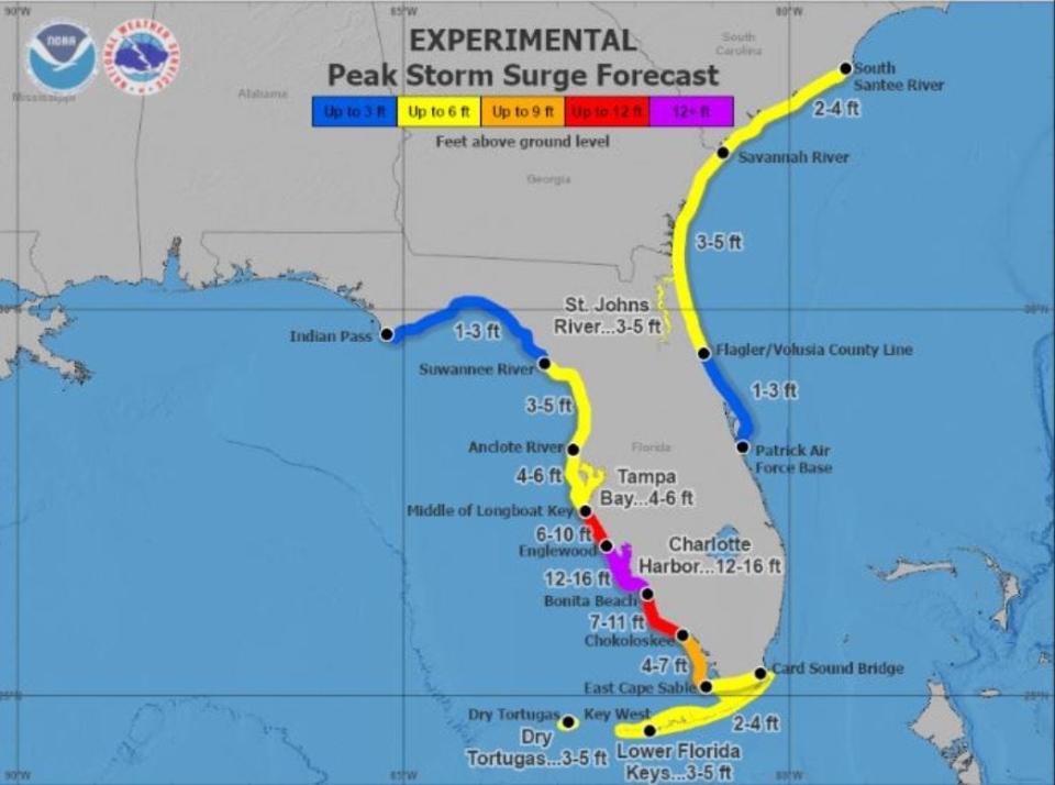 Peak storm surge forecast issued Sept. 27, 2022 by the National Hurricane Center.