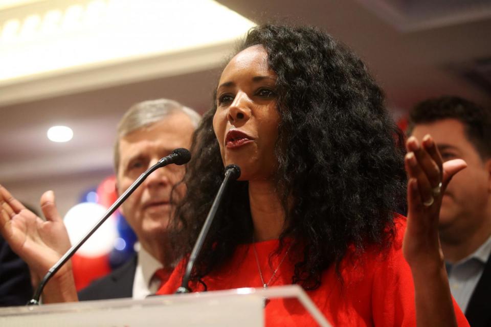 PHOTO: Mazi Pilip attends an election-night watch party after losing her race in a special election to replace former Republican Rep. George Santos on February 13, 2024 in East Meadow, New York. (Spencer Platt/Getty Images)