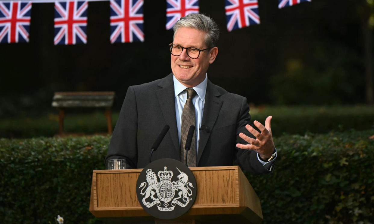 <span>Starmer delivers a speech to members of Team GB and Paralympics GB during a reception in the garden of 10 Downing Street, London.</span><span>Photograph: Justin Tallis/PA</span>